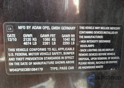 2011 Buick Regal Cxl z USA, uszkodzony, nr VIN W04GP5EC8B1084179